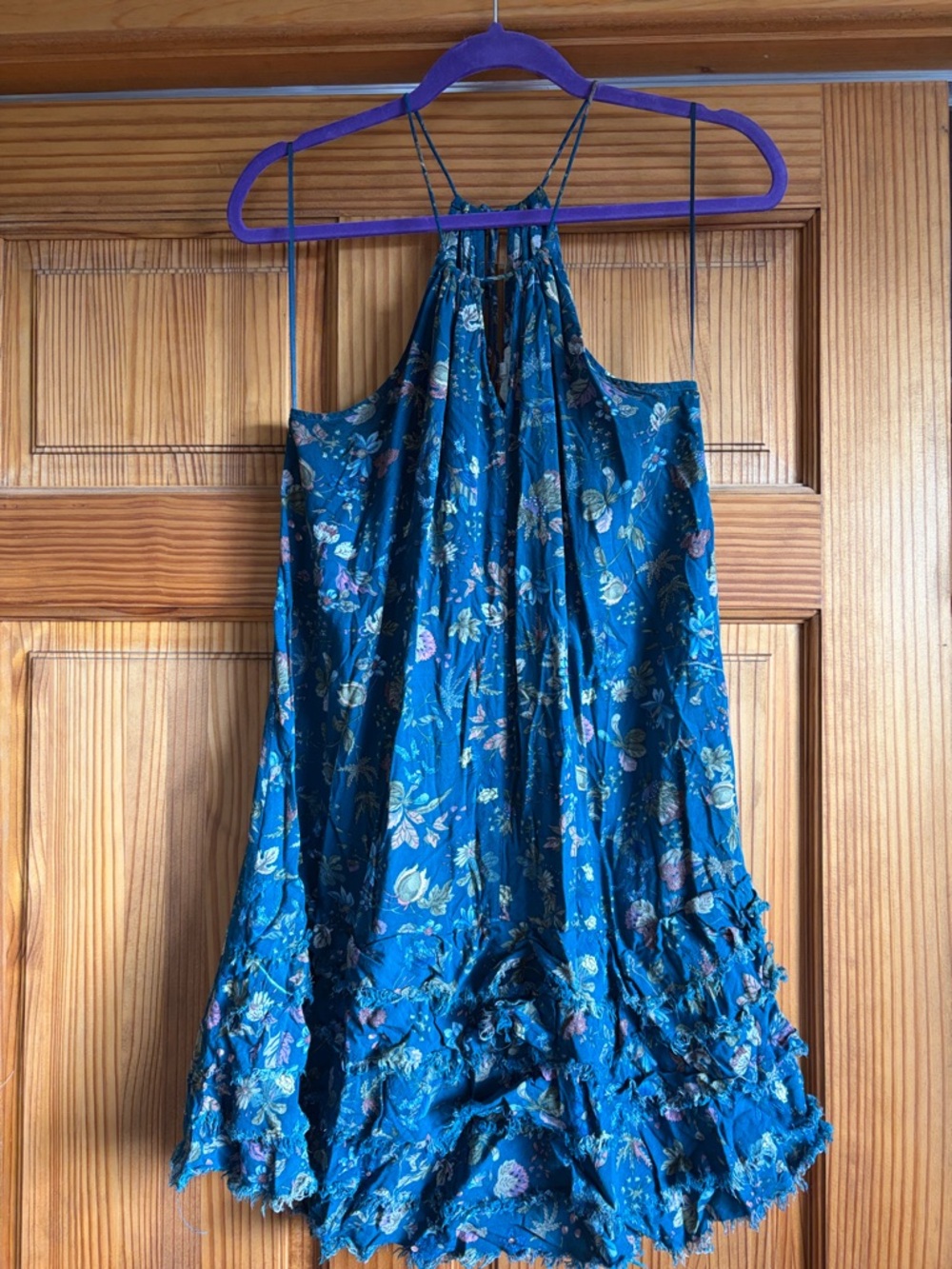 Teal Blue Floral Halter Dress
